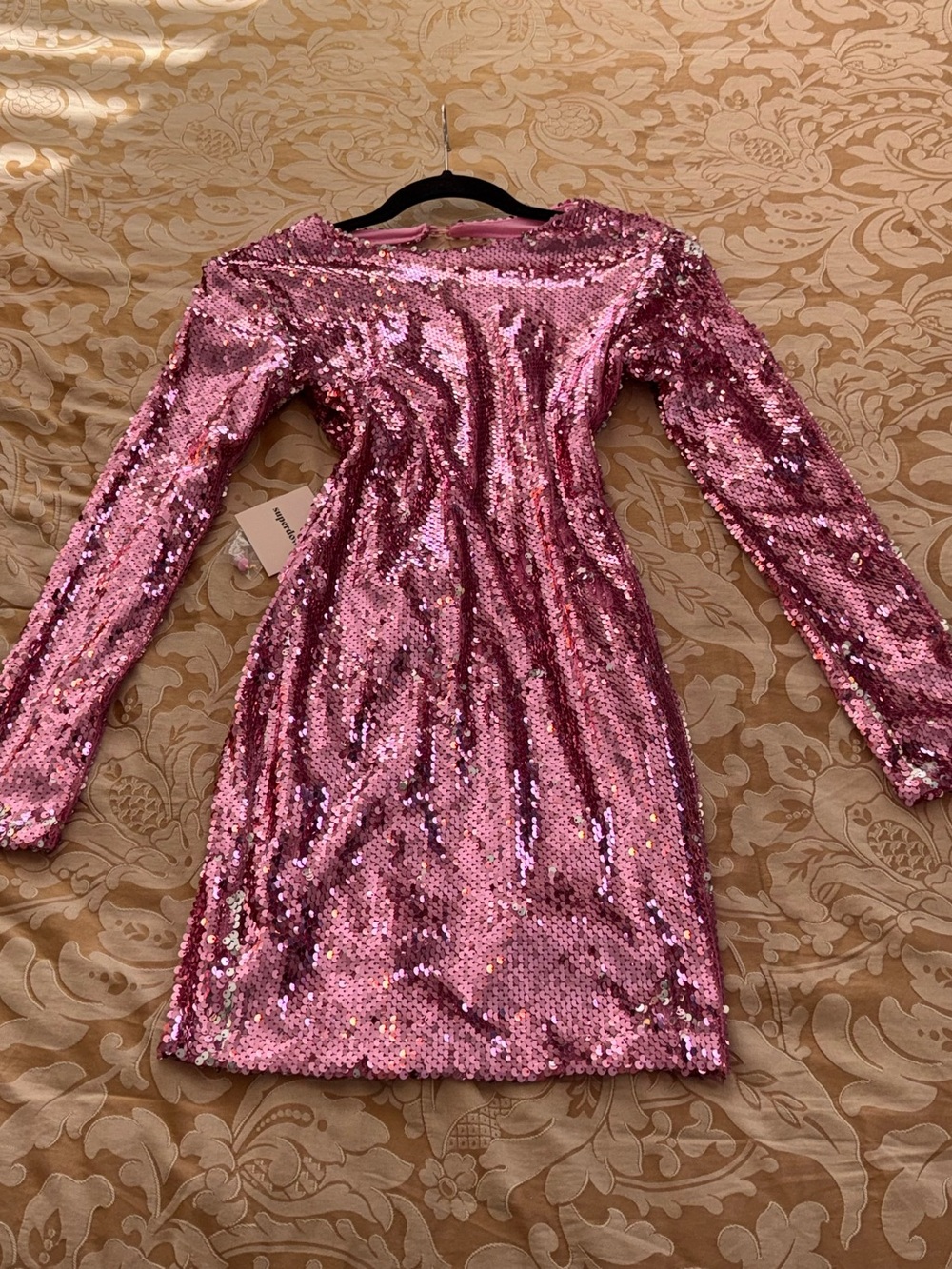 superdown Rose Pink Sequin Long-Sleeve Dress